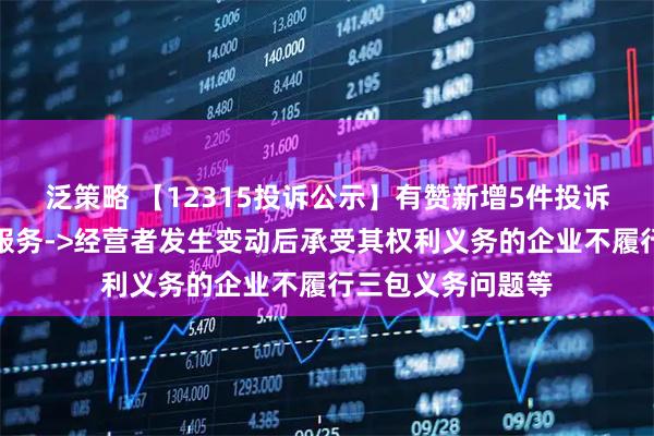 泛策略 【12315投诉公示】有赞新增5件投诉公示，涉及售后服务->经营者发生变动后承受其权利义务的企业不履行三包义务问题等